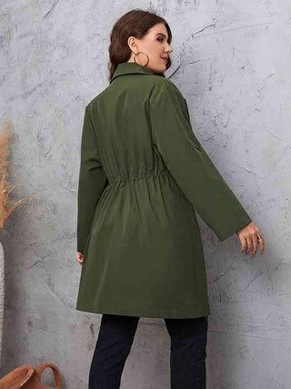 Shop Plus Size Lapel Collar Roll-Tab Sleeve Trench Coat Now On Klozey Store - Trendy U.S. Premium Women Apparel & Accessories And Be Up-To-Fashion!