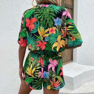 Shop Floral Print Round Neck Dropped Shoulder Half Sleeve Top and Shorts Set Now On Klozey Store - U.S. Fashion And Be Up-To-Fashion!