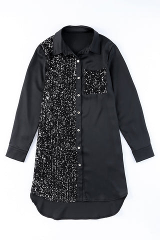 Shop Sequin Button Front High-Low Shirt Dress Now On Klozey Store - U.S. Fashion And Be Up-To-Fashion!