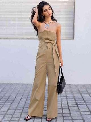 Shop Strapless Tie Waist Jumpsuit Now On Klozey Store - Trendy U.S. Premium Women Apparel & Accessories And Be Up-To-Fashion!