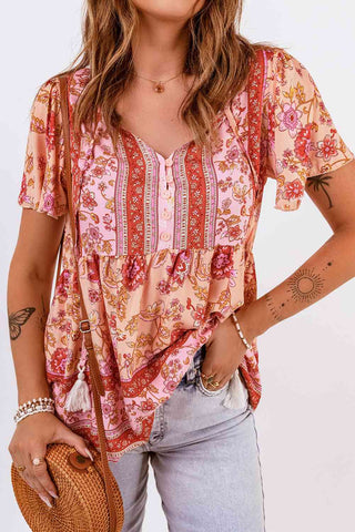 Shop Bohemian Buttoned Short Puff Sleeve Blouse Now On Klozey Store - U.S. Fashion And Be Up-To-Fashion!
