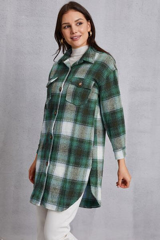 Shop Plaid Button Up Dropped Shoulder Coat with Pockets Now On Klozey Store - Trendy U.S. Premium Women Apparel & Accessories And Be Up-To-Fashion!