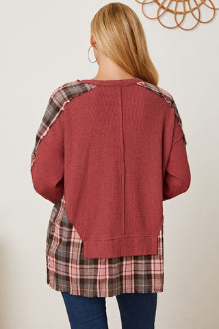 Shop Plaid Round Neck Dropped Shoulder Sweatshirt Now On Klozey Store - Trendy U.S. Premium Women Apparel & Accessories And Be Up-To-Fashion!
