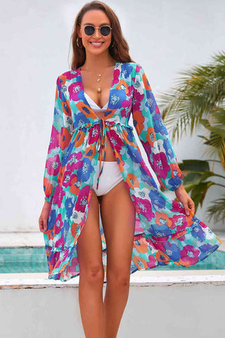 Shop Printed Long Sleeve Tie Front Cover Up Now On Klozey Store - Trendy U.S. Premium Women Apparel & Accessories And Be Up-To-Fashion!