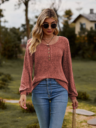 Shop Round Neck Button-Down Long Sleeve Tee Now On Klozey Store - Trendy U.S. Premium Women Apparel & Accessories And Be Up-To-Fashion!