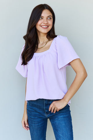 Shop Ninexis Keep Me Close Square Neck Short Sleeve Blouse in Lavender Now On Klozey Store - Trendy U.S. Premium Women Apparel & Accessories And Be Up-To-Fashion!