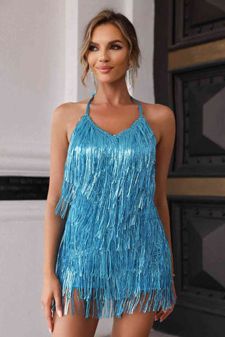 Shop Halter Neck Backless Fringe Dress Now On Klozey Store - Trendy U.S. Premium Women Apparel & Accessories And Be Up-To-Fashion!