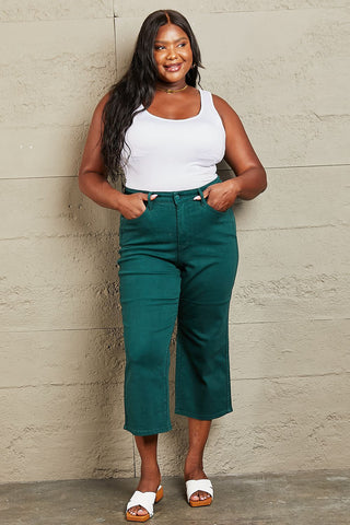 Shop Judy Blue Hailey Full Size Tummy Control High Waisted Cropped Wide Leg Jeans Now On Klozey Store - Trendy U.S. Premium Women Apparel & Accessories And Be Up-To-Fashion!