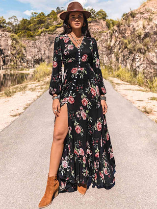 Shop Floral V-Neck Split Maxi Dress Now On Klozey Store - U.S. Fashion And Be Up-To-Fashion!