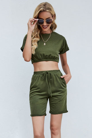 Shop Cropped Tee and Drawstring Waist Shorts Set Now On Klozey Store - Trendy U.S. Premium Women Apparel & Accessories And Be Up-To-Fashion!