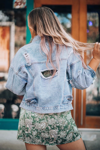 Shop Distressed Drop Shoulder Denim Jacket Now On Klozey Store - Trendy U.S. Premium Women Apparel & Accessories And Be Up-To-Fashion!