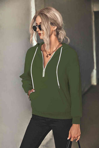 Shop Half-Zip Drawstring Hoodie Now On Klozey Store - Trendy U.S. Premium Women Apparel & Accessories And Be Up-To-Fashion!