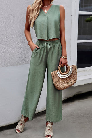 Shop V-Neck Tank and Drawstring Pants Set Now On Klozey Store - Trendy U.S. Premium Women Apparel & Accessories And Be Up-To-Fashion!