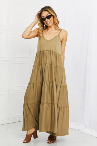 Shop Zenana Full Size Spaghetti Strap Tiered Dress with Pockets in Khaki Now On Klozey Store - Trnedy U.S. Premium Women Apparel & Accessories And Be Up-To-Fashion!