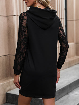 Shop Lace Trim Long Sleeve Hooded Dress Now On Klozey Store - U.S. Fashion And Be Up-To-Fashion!