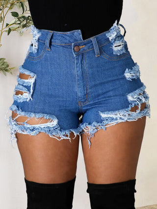 Shop Distressed Raw Hem Denim Shorts with Pockets Now On Klozey Store - Trendy U.S. Premium Women Apparel & Accessories And Be Up-To-Fashion!