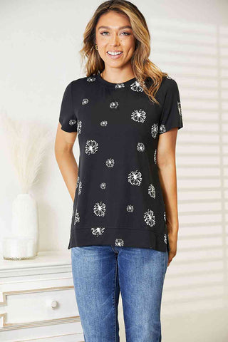 Shop Double Take Dandelion Print Round Neck T-Shirt Now On Klozey Store - Trendy U.S. Premium Women Apparel & Accessories And Be Up-To-Fashion!