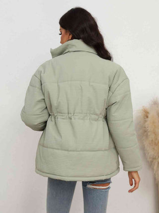 Shop Drawstring Waist Zip-Up Puffer Jacket Now On Klozey Store - Trendy U.S. Premium Women Apparel & Accessories And Be Up-To-Fashion!