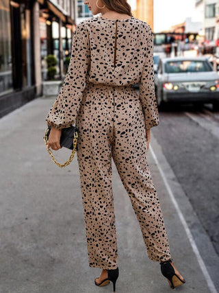 Shop Leopard Tie Front Balloon Sleeve Jumpsuit Now On Klozey Store - Trendy U.S. Premium Women Apparel & Accessories And Be Up-To-Fashion!