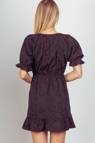 Shop VERY J Floral Textured Woven Ruffled Mini Dress Now On Klozey Store - Trendy U.S. Premium Women Apparel & Accessories And Be Up-To-Fashion!