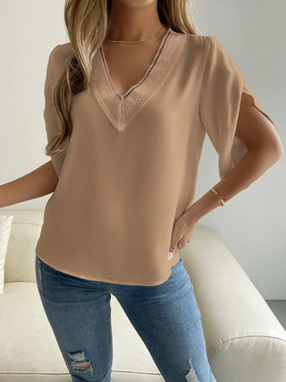 Shop V-Neck Short Sleeve Blouse Now On Klozey Store - Trendy U.S. Premium Women Apparel & Accessories And Be Up-To-Fashion!