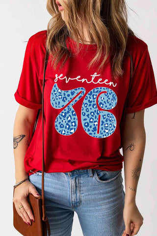 Shop SEVENTEEN 76 Graphic Cuffed Sleeve Tee Now On Klozey Store - Trendy U.S. Premium Women Apparel & Accessories And Be Up-To-Fashion!