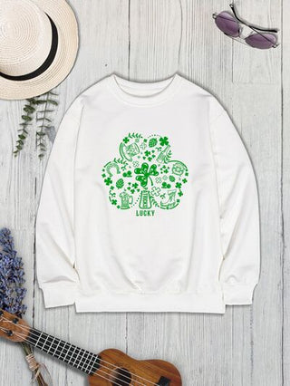Shop Lucky Clover Round Neck Sweatshirt Now On Klozey Store - Trendy U.S. Premium Women Apparel & Accessories And Be Up-To-Fashion!