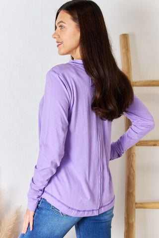 Shop Zenana Exposed Seam Thumbhole Long Sleeve Top Now On Klozey Store - Trendy U.S. Premium Women Apparel & Accessories And Be Up-To-Fashion!