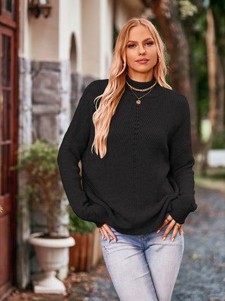 Shop Mock Neck Dropped Shoulder Sweater Now On Klozey Store - Trendy U.S. Premium Women Apparel & Accessories And Be Up-To-Fashion!