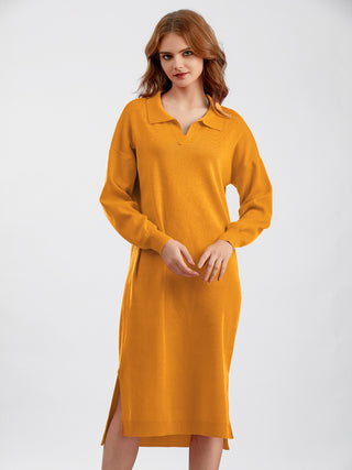 Shop Johnny Collar Long Sleeve Slit Sweater Dress Now On Klozey Store - Trendy U.S. Premium Women Apparel & Accessories And Be Up-To-Fashion!