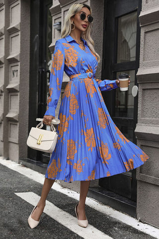 Shop Floral Pleated Surplice Long Sleeve Midi Dress Now On Klozey Store - Trendy U.S. Premium Women Apparel & Accessories And Be Up-To-Fashion!