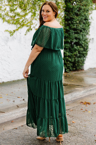 Shop Plus Size Swiss Dot Off-Shoulder Tiered Dress Now On Klozey Store - U.S. Fashion And Be Up-To-Fashion!