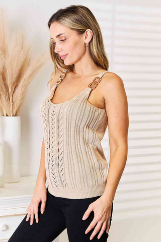 Shop Basic Bae Openwork Scoop Neck Knit Tank Top Now On Klozey Store - Trendy U.S. Premium Women Apparel & Accessories And Be Up-To-Fashion!