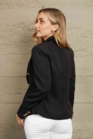 Shop Double Take Double-Breasted Padded Shoulder Blazer Now On Klozey Store - Trendy U.S. Premium Women Apparel & Accessories And Be Up-To-Fashion!