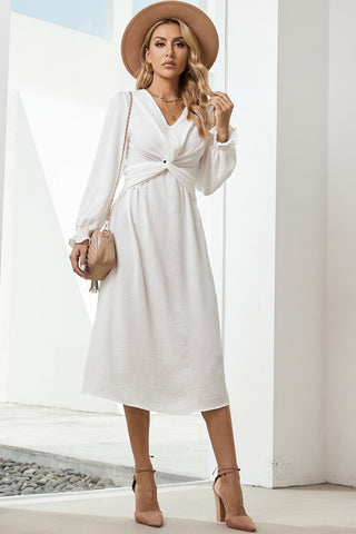 Shop Twist Front V-Neck Flounce Sleeve Dress Now On Klozey Store - U.S. Fashion And Be Up-To-Fashion!