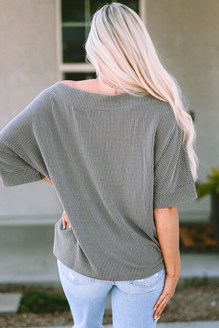 Shop Ribbed Boat Neck Batwing Sleeve T-Shirt Now On Klozey Store - Trendy U.S. Premium Women Apparel & Accessories And Be Up-To-Fashion!