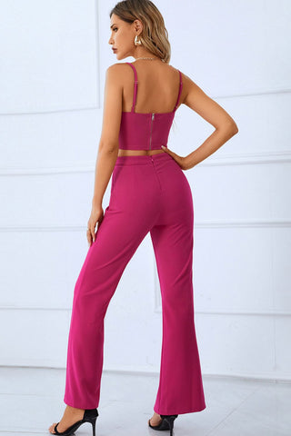 Shop Sweetheart Neck Sports Cami and Slit Ankle Flare Pants Set Now On Klozey Store - U.S. Fashion And Be Up-To-Fashion!