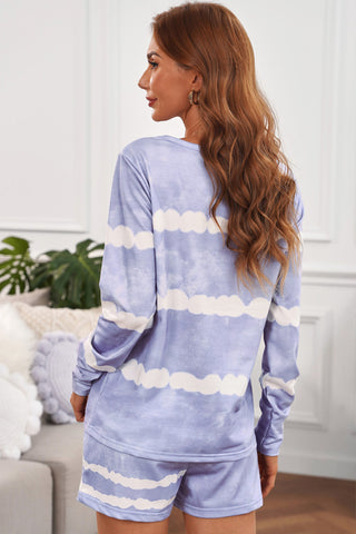 Shop Tie-dyed Stripes Long Sleeve Shorts Lounge Set Now On Klozey Store - U.S. Fashion And Be Up-To-Fashion!