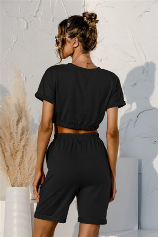 Shop Short Sleeve Cropped Top and Drawstring Shorts Lounge Set Now On Klozey Store - Trendy U.S. Premium Women Apparel & Accessories And Be Up-To-Fashion!
