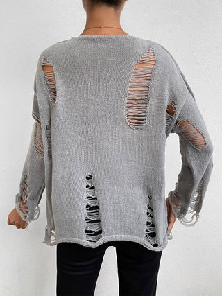Shop Distressed Round Neck Knit Top Now On Klozey Store - Trendy U.S. Premium Women Apparel & Accessories And Be Up-To-Fashion!