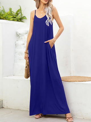 Shop Spaghetti Strap V-Neck Maxi Dress with Pockets Now On Klozey Store - Trendy U.S. Premium Women Apparel & Accessories And Be Up-To-Fashion!