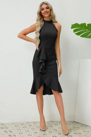 Shop Ruffled Grecian Neck Dress Now On Klozey Store - Trendy U.S. Premium Women Apparel & Accessories And Be Up-To-Fashion!
