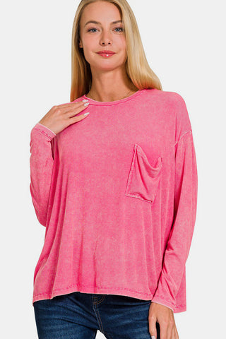 Shop Zenana Round Neck Long Sleeve T-Shirt Now On Klozey Store - Trendy U.S. Premium Women Apparel & Accessories And Be Up-To-Fashion!