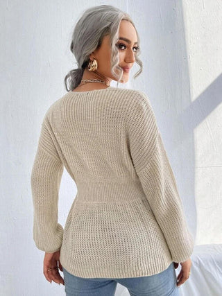 Shop Notched Dropped Shoulder Knit Top Now On Klozey Store - Trendy U.S. Premium Women Apparel & Accessories And Be Up-To-Fashion!