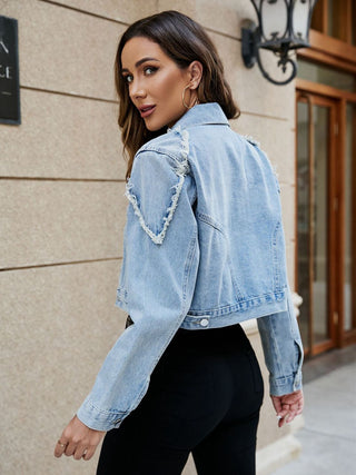 Shop Cropped Collared Neck Denim Jacket Now On Klozey Store - Trendy U.S. Premium Women Apparel & Accessories And Be Up-To-Fashion!