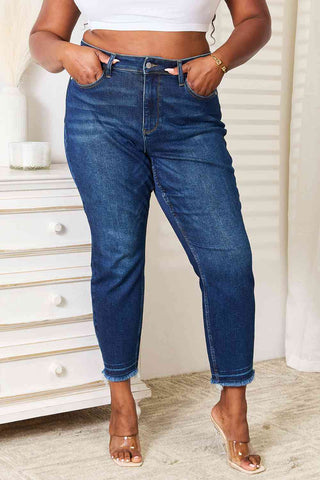 Shop Judy Blue Full Size High Waist Released Hem Slit Jeans Now On Klozey Store - Trendy U.S. Premium Women Apparel & Accessories And Be Up-To-Fashion!