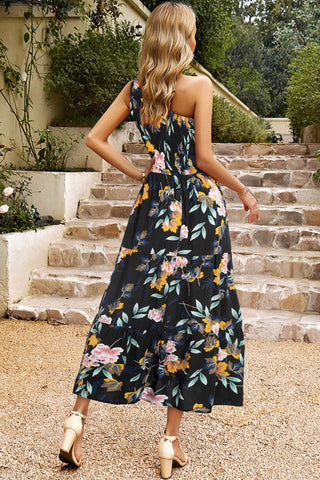 Shop Floral One-Shoulder Sleeveless Dress with Pockets Now On Klozey Store - Trendy U.S. Premium Women Apparel & Accessories And Be Up-To-Fashion!