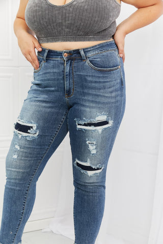 Shop Judy Blue Dahlia Full Size Distressed Patch Jeans Now On Klozey Store - Trendy U.S. Premium Women Apparel & Accessories And Be Up-To-Fashion!