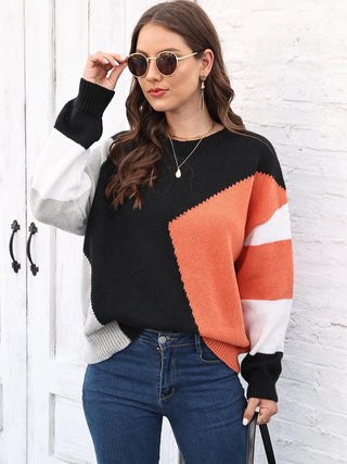 Shop Color Block Round Neck Sweater Now On Klozey Store - Trendy U.S. Premium Women Apparel & Accessories And Be Up-To-Fashion!