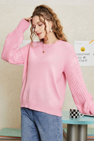 Shop Double Take Round Neck Cable-Knit Dropped Shoulder Sweater Now On Klozey Store - Trendy U.S. Premium Women Apparel & Accessories And Be Up-To-Fashion!